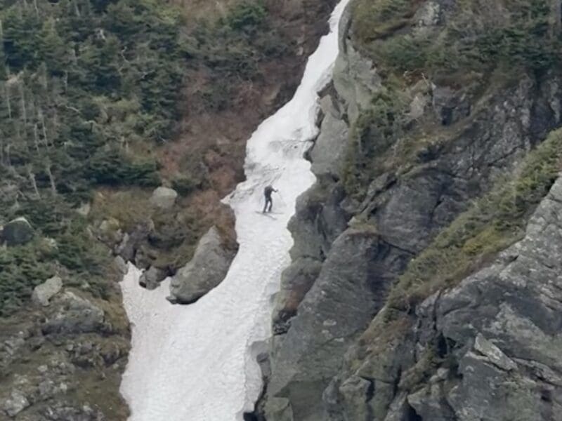 Skier takes on Tuckerman Ravine on June 8.